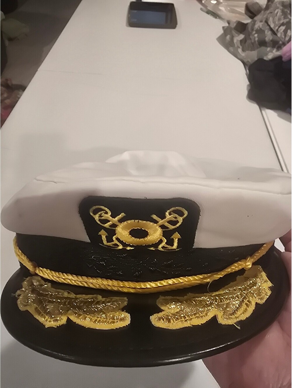 DPC Offshore White Captain's Hat with Gold Embroidery and Black Visor